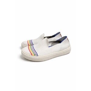 Rothy's Kids Sneakers Size 13 White Rainbow Stripe Knit Slip On Shoes
